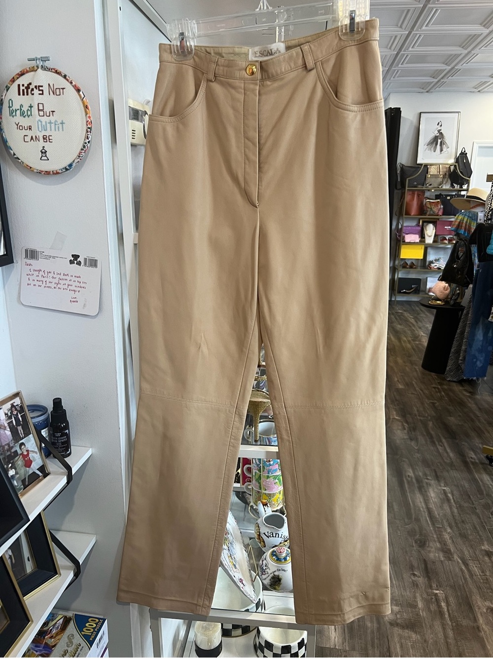 Escada vintage Beige Straight-Leg leather High-Rise Pants